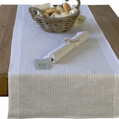 H&D behúň len a bavlna pruh béžová 45x150cm