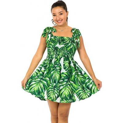 Himalife Mini šaty 2v1 Ezra Monstera zelená s bílou