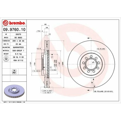 BREMBO brzdový kotúč 09.9760.10, súprava 2 ks
