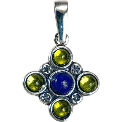 Drakkaria Praga středověký stříbrný přívěsek, peridot a lapis lazuli P44152