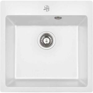 Inter Ceramic Кухненска мивка 5050 бяла, Inter Ceramic, гранит, едно корито, със сифон, 50x20х50см (5050 WHITE) Мивка за вграждане