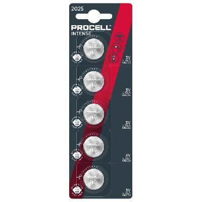 Бутонна батерия duracell procell cr2025, 3v, 5 бр. в блистер, Литиева, /цена за 1 батерия/ (procell-cr2025-5pk)