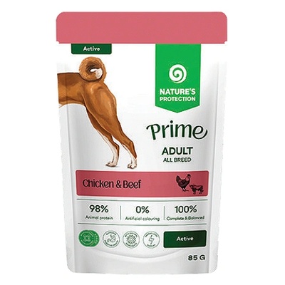 AKVATERA Nature's Protection DOG Prime Adult Dogs Active All Breeds - with Chicken and Beef, пауч за пораснали активни кучета от всички породи - хапки в сос с пилешко и говеждо месо, Литва - 85 гр 210702