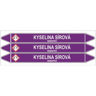Značení potrubí, kyselina sírová,3 ks, 355 × 37 mm PZ 007081