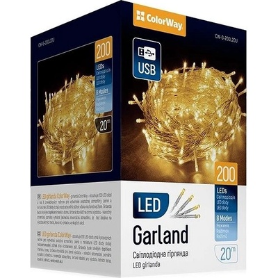 ColorWay CW-G-200L20U LED raťaz 200× LED Teplá biela Dĺžka 20 m USB