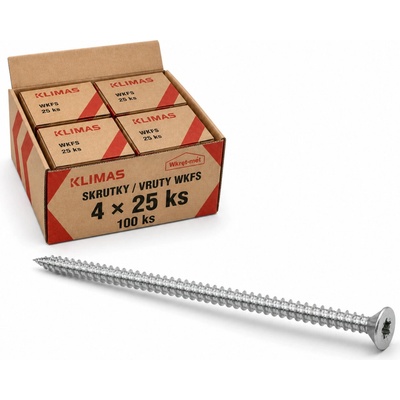 Klimas Wkret-Met 10x330mm - 1 Kartón (4x25 ks) - Konštrukčná skrutka s plným závitom a zápustnou hlavou TX, WKFS