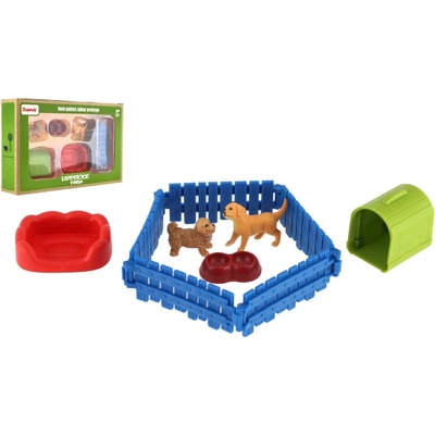 Teddies Plastoví psíkovia s ohrádkou a doplnkami 2 ks