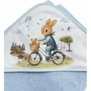 Bambino Хавлия с качулка Bambino Casa - Bianco Blu Rabbit, 100 х 100 cm (39271) - baby