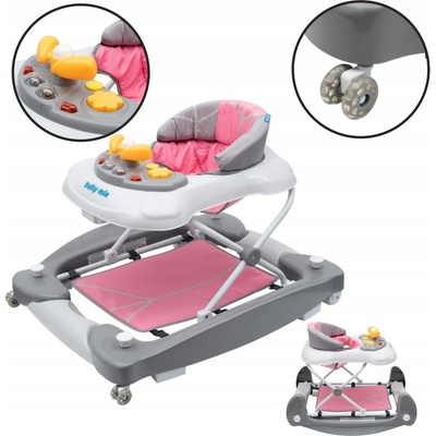 BABY MIX Chodítko dětské chodítko s houpačkou a silikonovými kolečky růžové