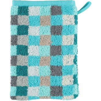 Cawö Ръкавица за къпане Unique шахмат 16 x 22 см тюркоазена (942 16/22 44)