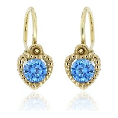 Zlatnictví U Kostela dětské zlaté náušnice modrá srdíčka 938M