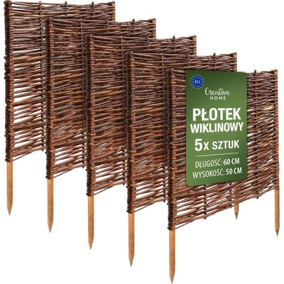 Creative Home Proutěný plůtek zahradní palisáda trávníkový lem hnědý 60x50cm 5ks