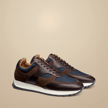Charles Tyrwhitt Leather and Textile Sneakers - Dark Chocolate