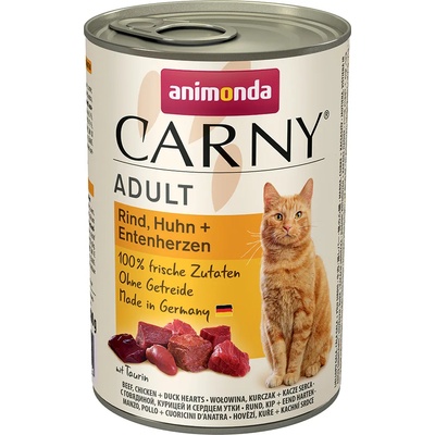 Animonda 6x400г Adult Animonda Carny, консервирана храна за котки - говеждо, пиле и патешки сърца