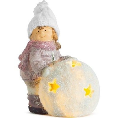 MagicHome Postavička Dievčatko s guľou LED terakota 13x9x15 cm