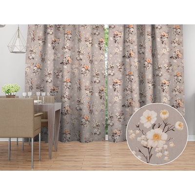 Biante Bavlnený záves Sandra SA-739 Ruže a konvalinky na béžovosivom 150x230 cm