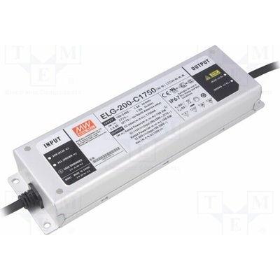 MEAN WELL ELG-200-C1750 Napájecí zdroj: spínaný; LED; 199,5W; 57÷114VDC; 1750mA; IP67; 92%