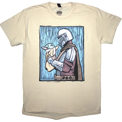 Star Wars tričko The Mandalorian Holding Grogu Natural