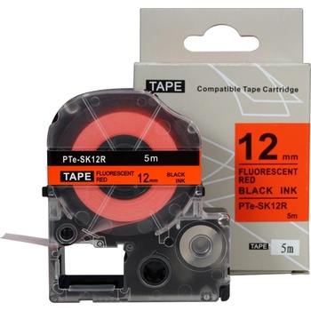 Compatible Epson SK12R, 12mm x 5m, черен печат / флуоресцентни червен фон, съвместима лента (PTe-SK12R)