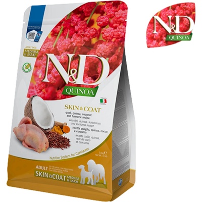 N&D Quinoa Dog Adult Medium & Maxi Grain Free Skin & Coat Quail & Coconut 2,5 kg