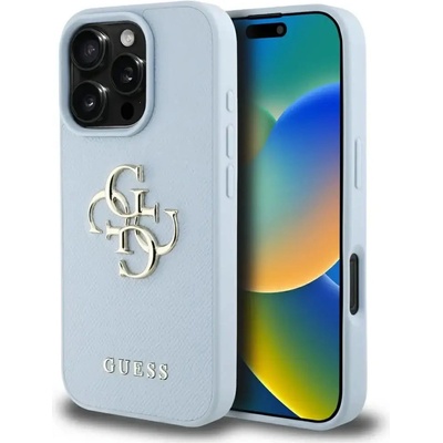 GUESS Калъф Guess Grained Big 4G Logo Small Classic Logo за iPhone 16 Pro - син (3666339424695)
