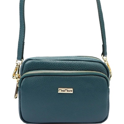 Mia More Dvouoddílová malá tyrkysová kožená crossbody kabelka no. 062