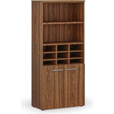 PRIMO Třídící regál s dveřmi WOOD, 800 x 420 x 1781 mm, 9 přihrádek, ořech