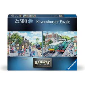 Ravensburger - Puzzle 2x500 Railway Heritage No. 1 - Corfe Station & Oakworth Station - 500 piese