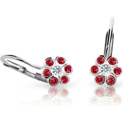 Danfil dětské náušnice kytičky C1737 z bílého zlata s kamínky Ruby Dark zapínání klapka