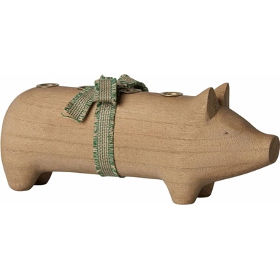 Maileg Adventní svícen Pig Nature – medium, přírodní barva, dřevo