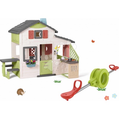 Smoby Set domček Priateľov s kuchynkou a obojstranná hojdačka Friends House Life obojstranná 360° stupňové točenie s vodotryskom