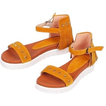 Велурени сандали в тъмно жълто с камъчета