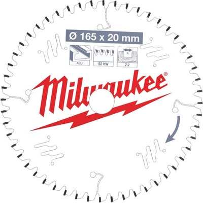 Milwaukee pílový kotúč na ALU/PVC 165 x 20 x 2.2 mm 52z TF NEG. 4932471296