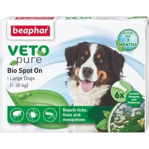 Beaphar VETO pure Spot-On репелентни пипети срещу бълхи за средни и големи породи кучета - 6 бр