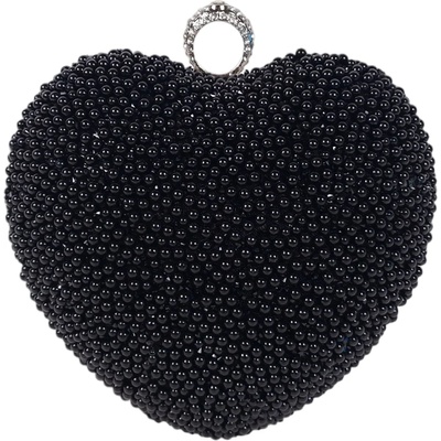 Черна официална чанта с перли - сърце