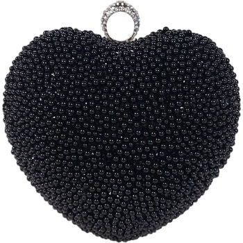 Черна официална чанта с перли - сърце
