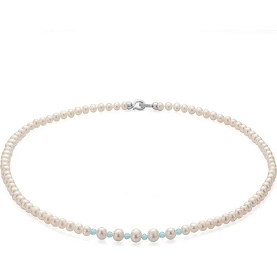 Swan Колие със сладководни бели перли и полускъпоценни камъни халцедон RCALCNW Swan