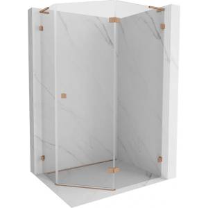 Mexen Lunar L, петоъгълна душ кабина с дясно отваряне 90 x 80 см, прозрачна, с четка мед - 831L-090P-080L-65-00-P (831L-090P-080L-65-00-P)