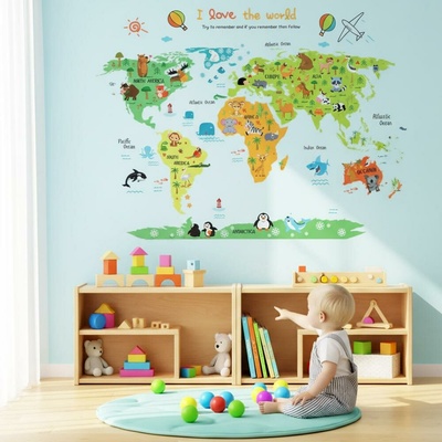 4Leaders Samolepka na zeď dětská mapa světa 120×90 cm