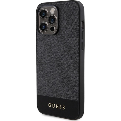 GUESS Гръб Guess за iPhone 15 Pro, PU, 4G Stripe, MagSafe, Черен (3666339193003)