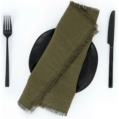 Tom Linen Prestieranie s strapcami Martini Olive 30x40cm