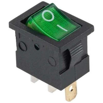 Prepínač kolískový mini 3pin 12V zelený