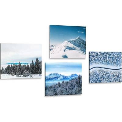 Set obrazů krásy zasněžené přírody - 4x 40x40