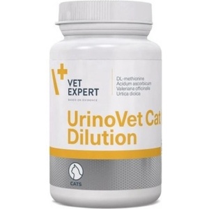 VetExpert UrinoVet Cat Dilution - хранителна добавка за котки, намалява pH на урината, спомага за разтварянето на струвитните кристали и намалява риска от рецидивиране, 45 капсули, Vet Expert - Полша