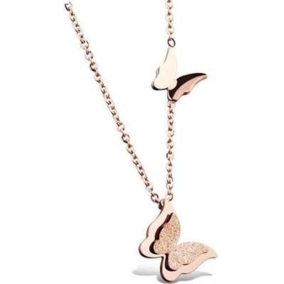 Troli Ružovo pozlátený motýlie náhrdelník Metal Butterfly KNSC-257-RG
