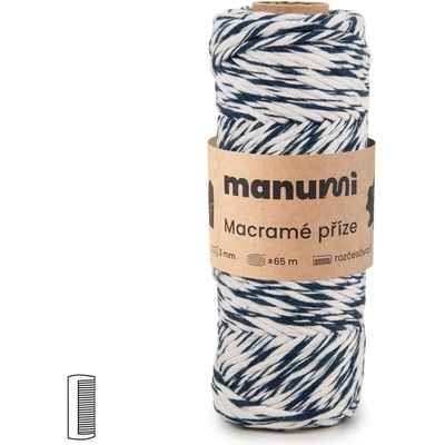 Manumi Macramé příze stáčená 3mm natural-tmavě modrá - 1 ks
