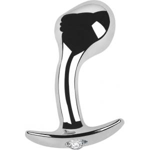 SuperLove Metal Prostate Plug Silver-Clear Gem Large