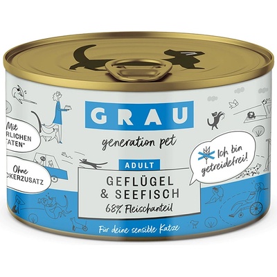 Grau 6x200g GRAU Adult мокра храна за котки без зърно с птиче месо и морска риба