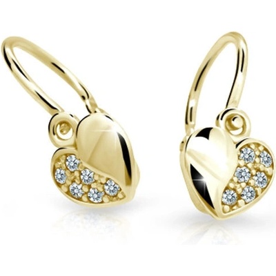 Danfil detské náušnice srdiečka zo žltého zlata diamant brizura C2160