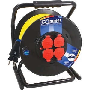 Commel Удължител на макара Commel - N07V3V3-F 3G2.5mm2, 4 шуко, 3500W, 40 m, жълт (200-363)